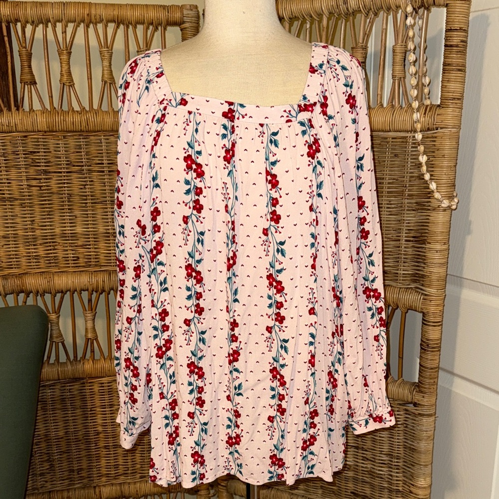 Old Navy Pink Floral Square-Neck Peasant Top